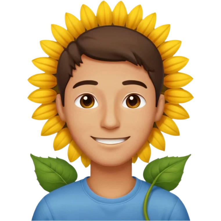 Man smelling sunflower with gentle smile emoji