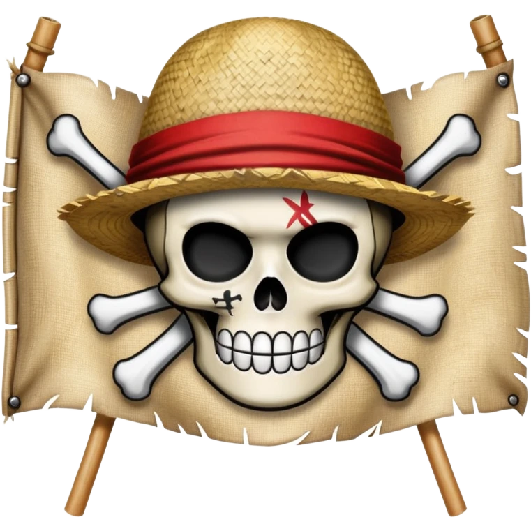 One Piece Straw Hat Pirates flag with skull wearing straw hat emoji