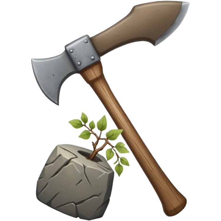 A sharp stone axe with wooden handle tied by vines.





 emoji