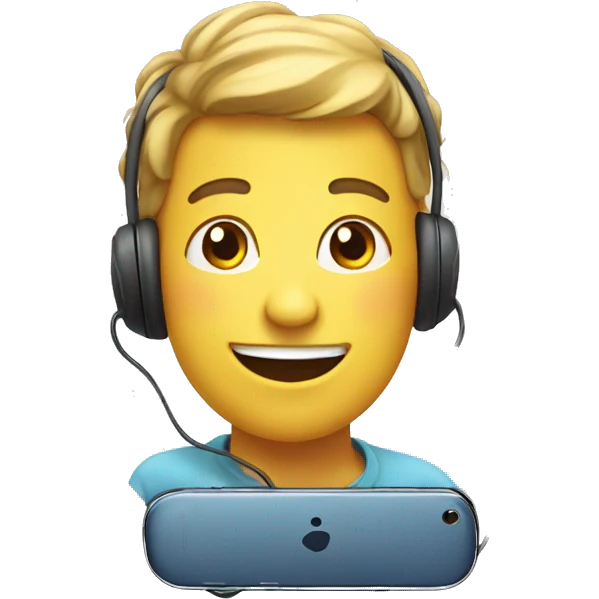 floating face, young, with phone, happy emoji