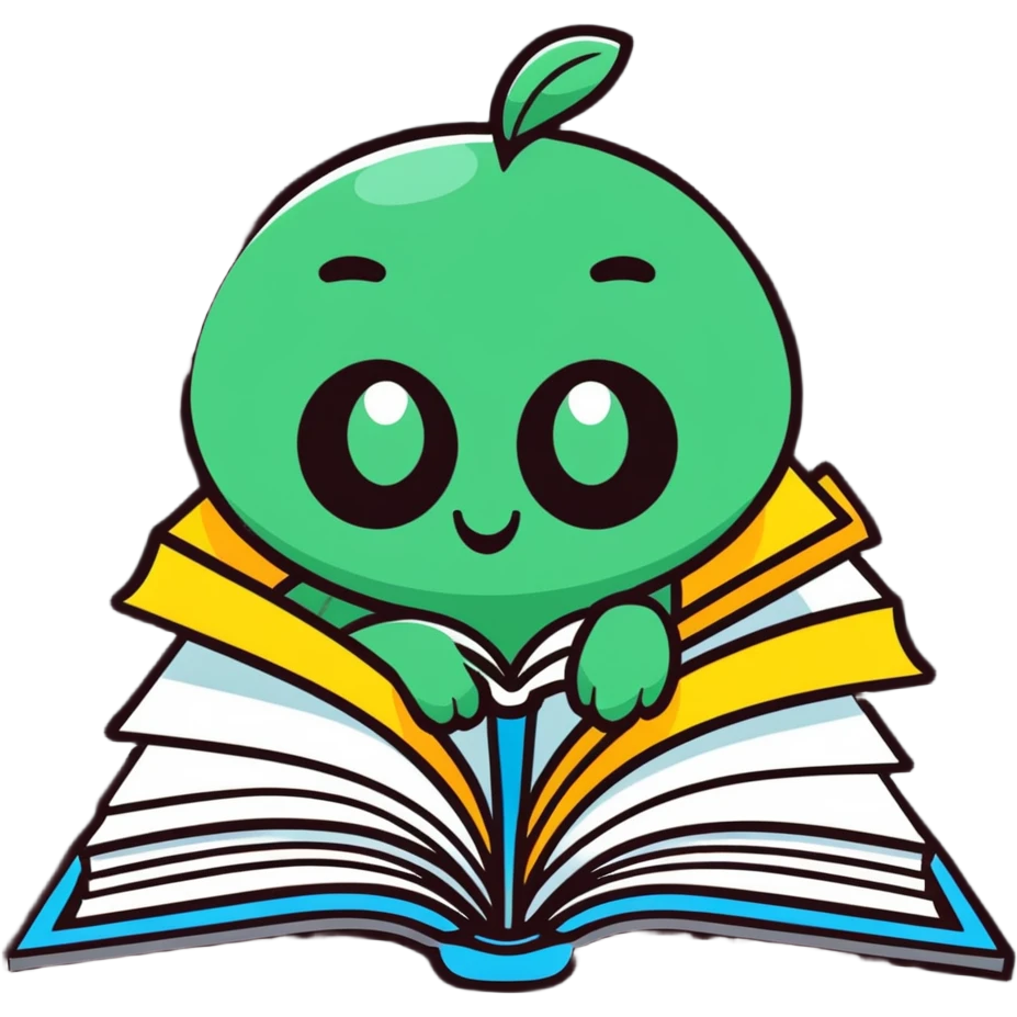 cartoon bookworm popping out of an open book emoji