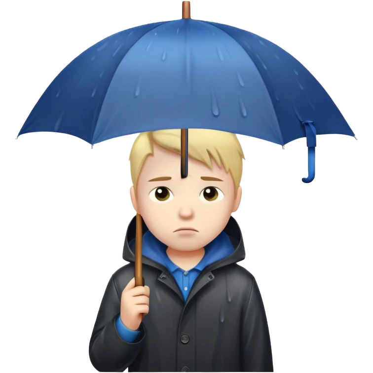Sad boy standing alone in the rain with an umbrella emoji