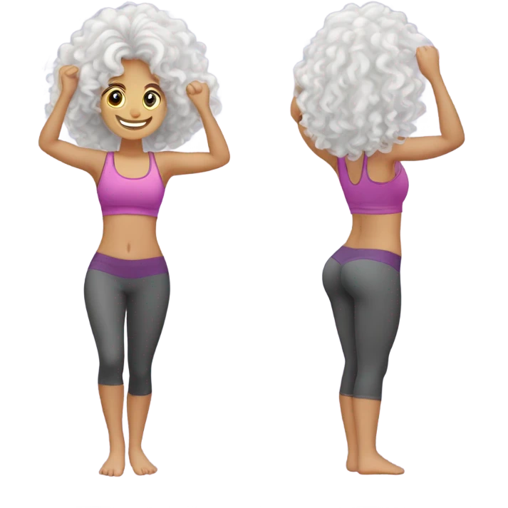 White Curly girl with long hair doing glutes training   emoji