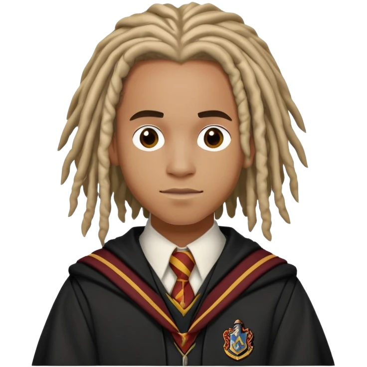 Luke Youngblood is Lee Jordan in harry potter, wear hogwarts uniform, dreadlocks hair emoji