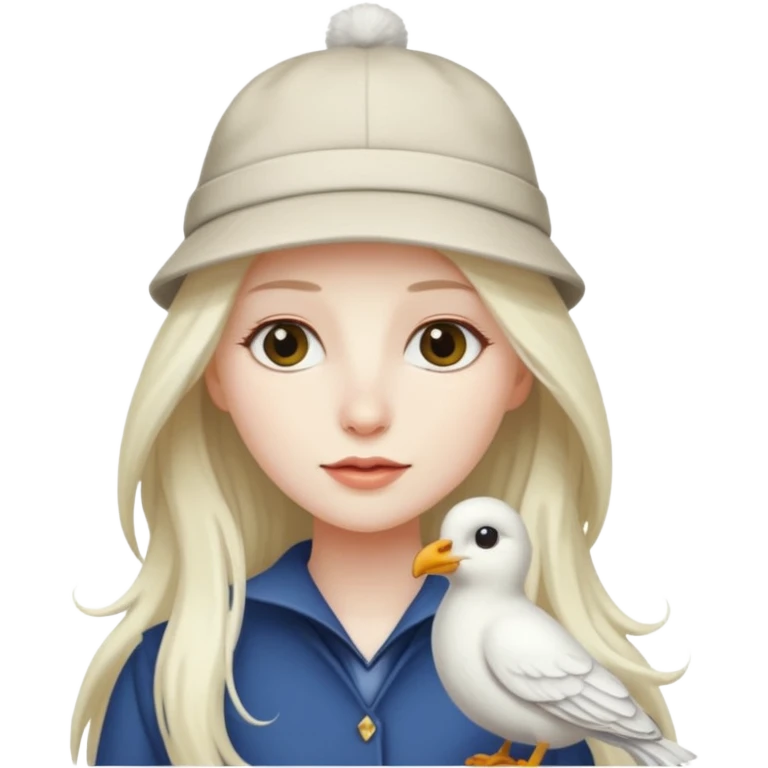 long haired female white bird with hat emoji