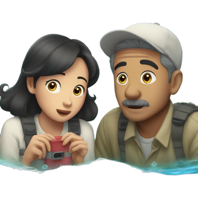 chino couple watching film ponyo underwater emoji