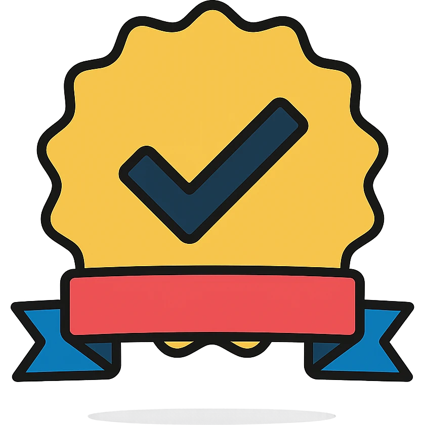 vector icon of a guarantee seal with gold and colorful elements, elegant and minimalist flat design, isolated on white background, award badge style, 2D flat vector, trending icon look, soft shadows, no text, perfect for commercial use, icon style, variation 2 emoji