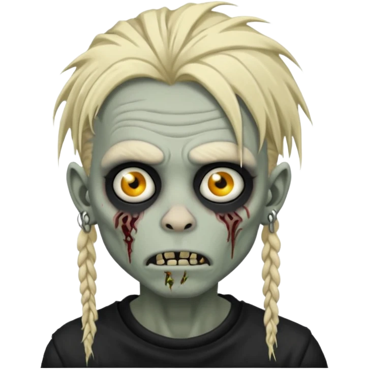 Grey pale skinned zombie boy with wrinkled skin and blond dreadlocks. Nose and ear piercings. Emo. emoji