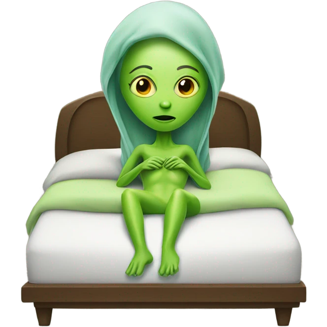 Green alien woman laying on the bed emoji