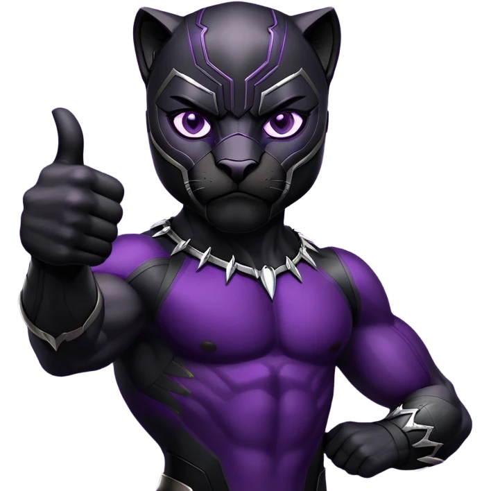 black panther with purple eyes, thumbs up emoji