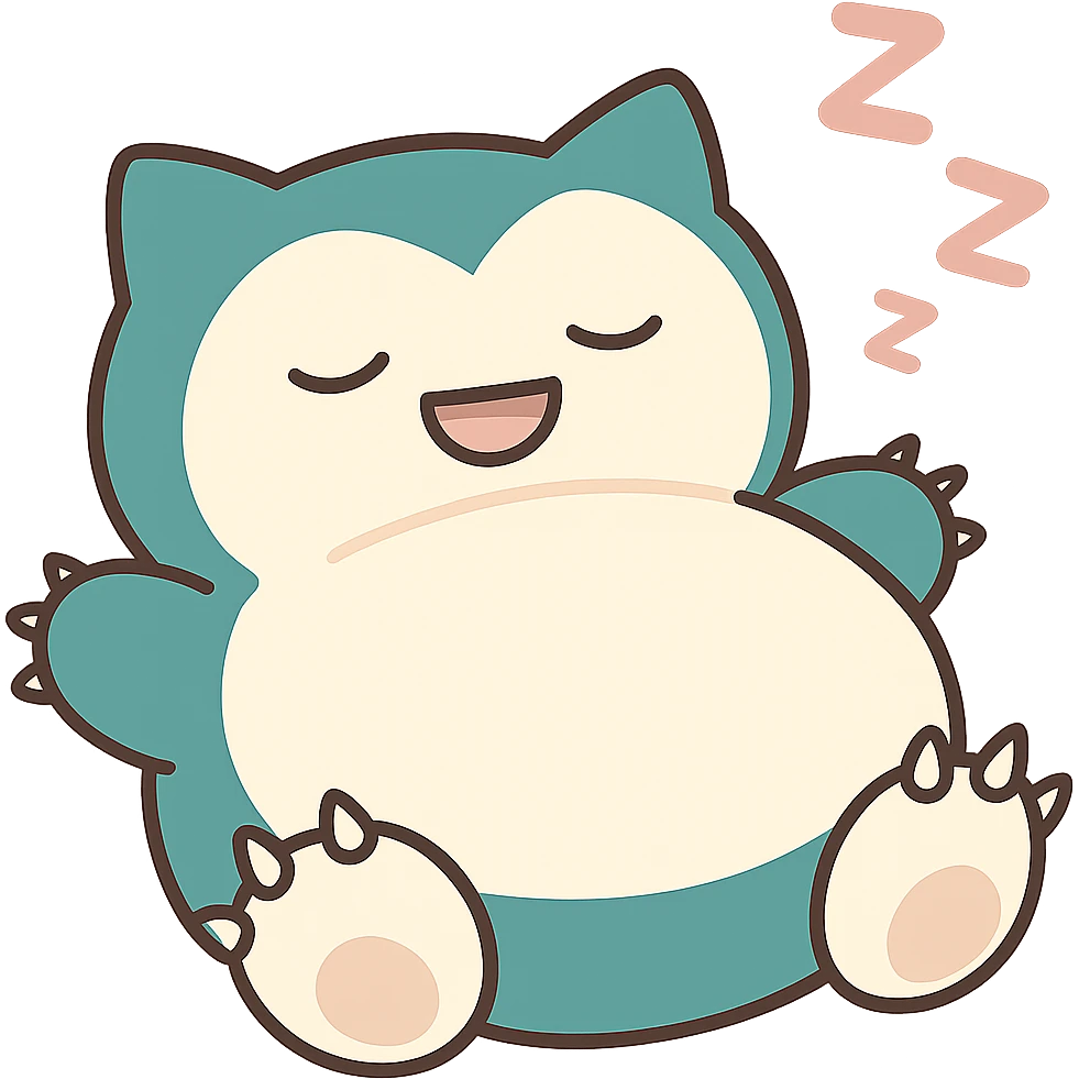 Edit this image of Snorlax sleeping on its back in chibi style emoji. Make sure Snorlax has three toe claws on each foot. Keep the background transparent. emoji