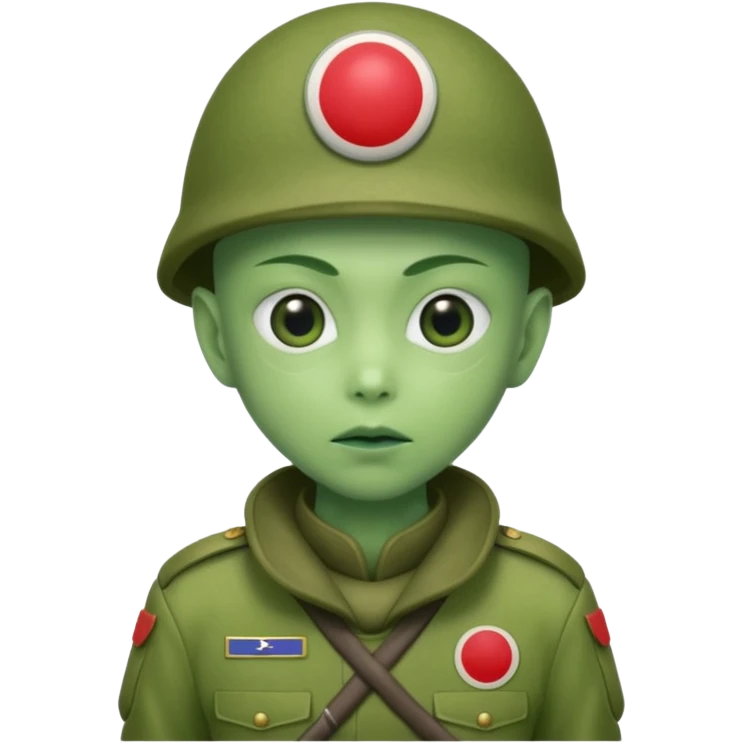 alien, wearing japan soldier custome, half body emoji