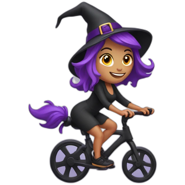 Cute witch purple hair riding spin bike emoji