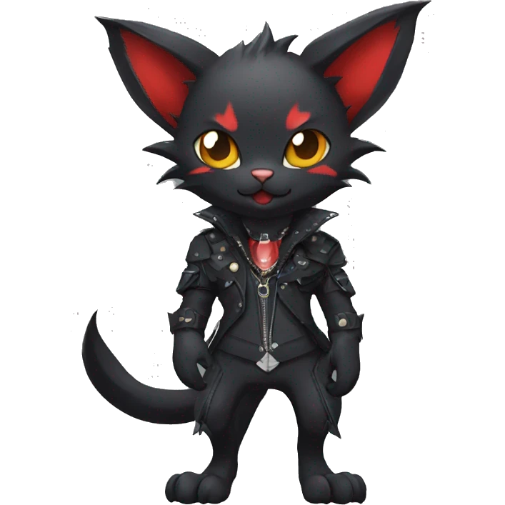 cool edgy black punk red nargacuga-bat-cat-animal hybrid Fakemon collar full body emoji