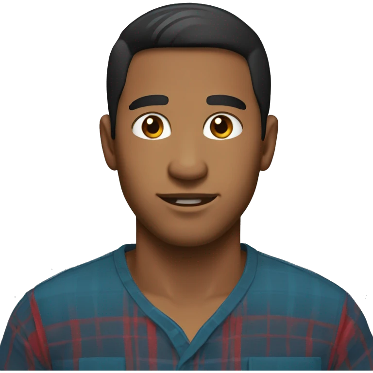 man with red shirt, black short hair and brown eyes emoji