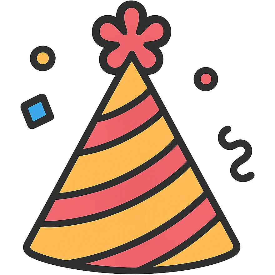 party hat, festive, simple, with confetti accents emoji