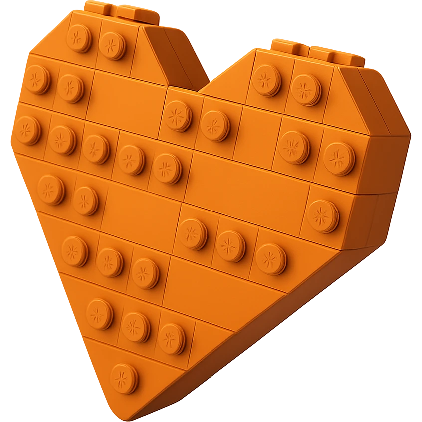 Remove the background and keep only the orange LEGO heart with transparency preserved. emoji