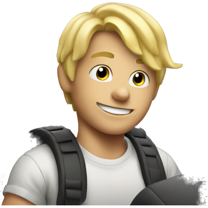 blonde boy smiling in car with smoke everywhere emoji