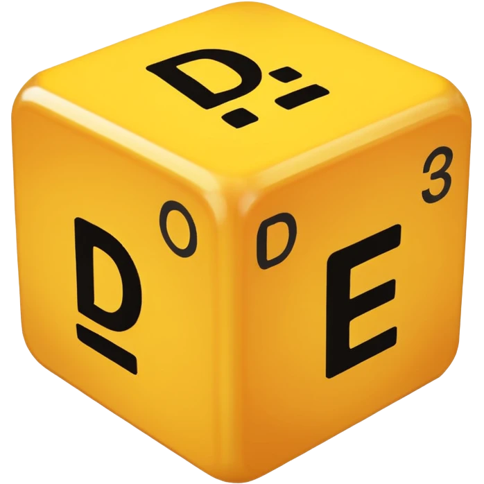 create a dice with der die das written on each visible side emoji