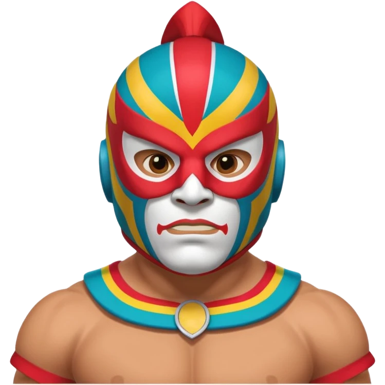 Mexican wrestler portrait, head and shoulders only, colorful luchador mask, muscular collar, confident expression, 3D cartoon, mobile game icon style, clean background, no text, no watermark
 emoji