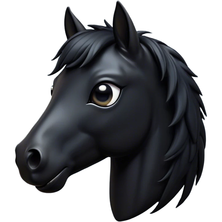 Cinematic Comical Black Horse Portrait Emoji, Head tilted dramatically with an exaggeratedly amused expression, featuring a striking jet-black fur with a glossy finish and wide, expressive dark eyes filled with playful disbelief, Simplified yet hilariously expressive features, highly detailed, glowing with a slightly sassy glow, high shine, dramatic yet playful, stylized with an air of cheeky mischief, bright and endearing, soft glowing outline, capturing the essence of a spirited and over-the-top horse, so meme-worthy it feels like it could side-eye its way into internet fame instantly! emoji