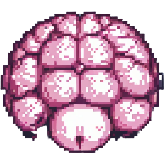 16-bit pixel art of a pink brain-shaped blob, smooth rounded brain texture, simple retro gaming style emoji