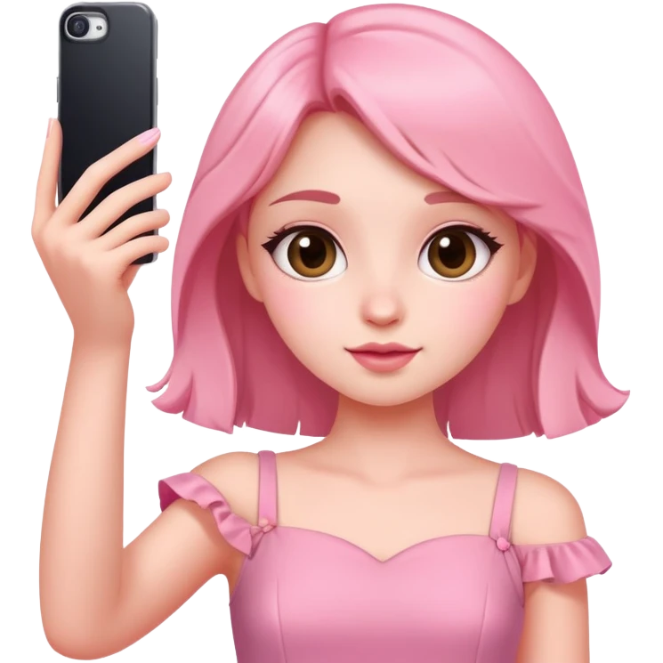girl wearing a cute pink dress taking a selfie emoji