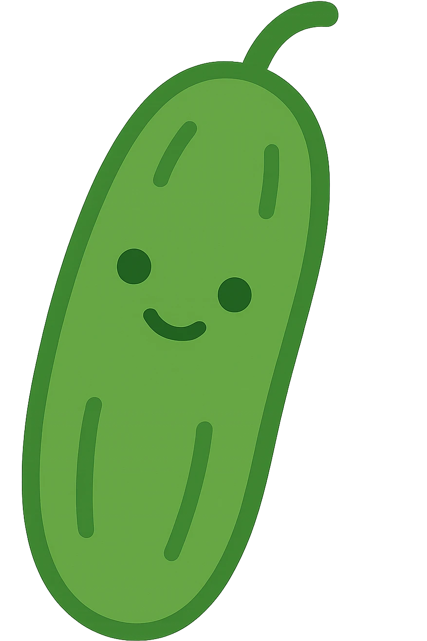 cute cartoon cucumber icon, rounded shapes, friendly expression, green color, modern icon style emoji