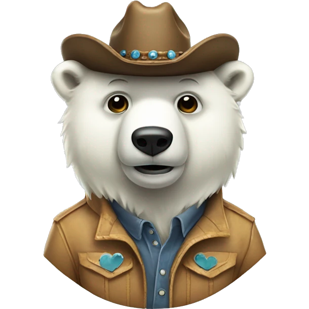 Full body if polar bear wearing cowboy hat with fancy mask emoji