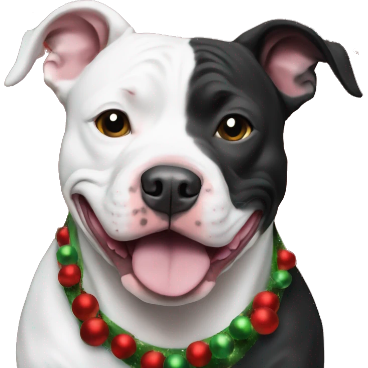 Black and white pitbull with Christmas spirit emoji