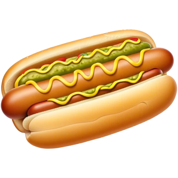 Cinematic Realistic Hot Dog Dish Emoji, featuring a classic hot dog in a bun topped with mustard and relish rendered with crisp textures and vibrant, dynamic lighting. emoji