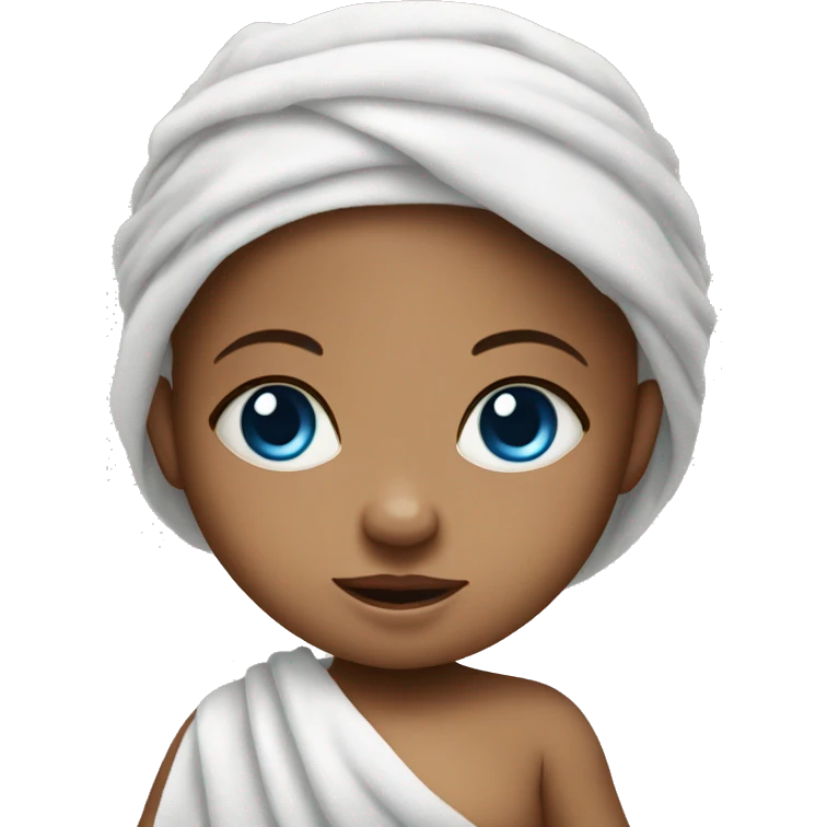 little baby girl with blue eyes in towel emoji