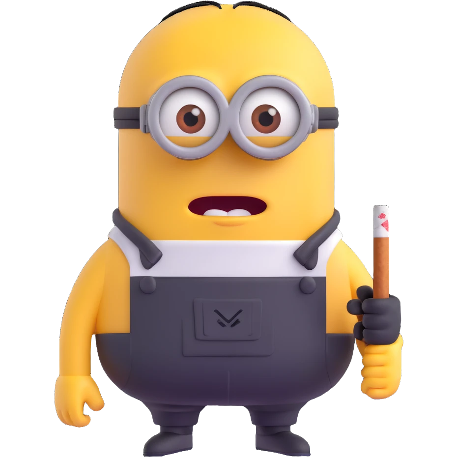 minion emoji in a prison uniform, angry expression, cigarette in mouth emoji