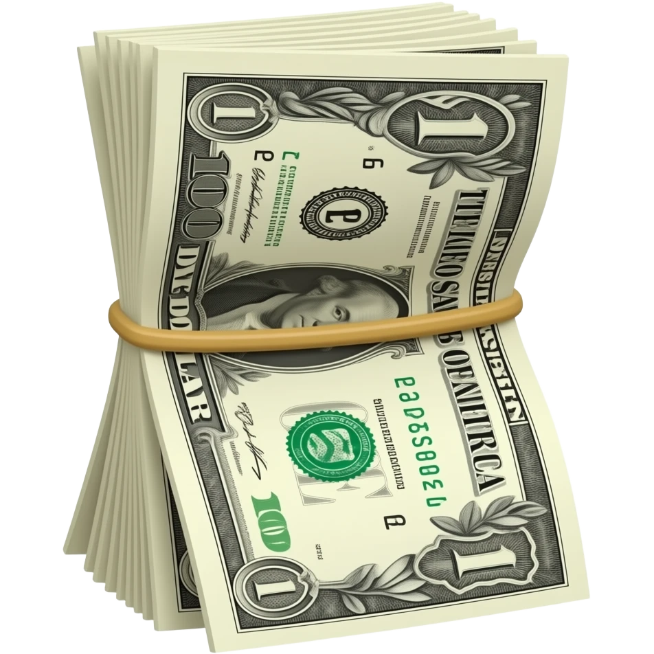 стопка долларов сложенных по вертикали пополам с резинкой для денег emoji