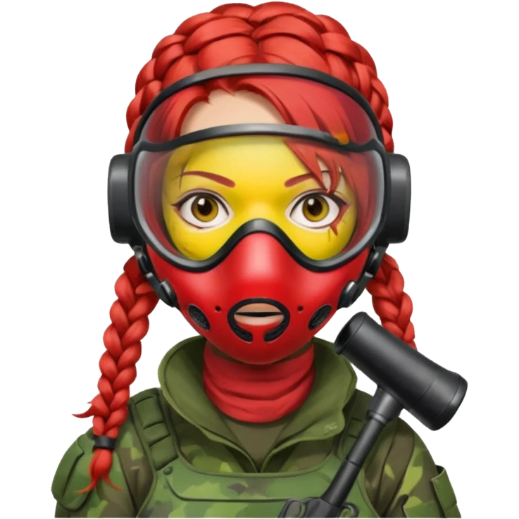 paintball player face girl braided red hair emoji