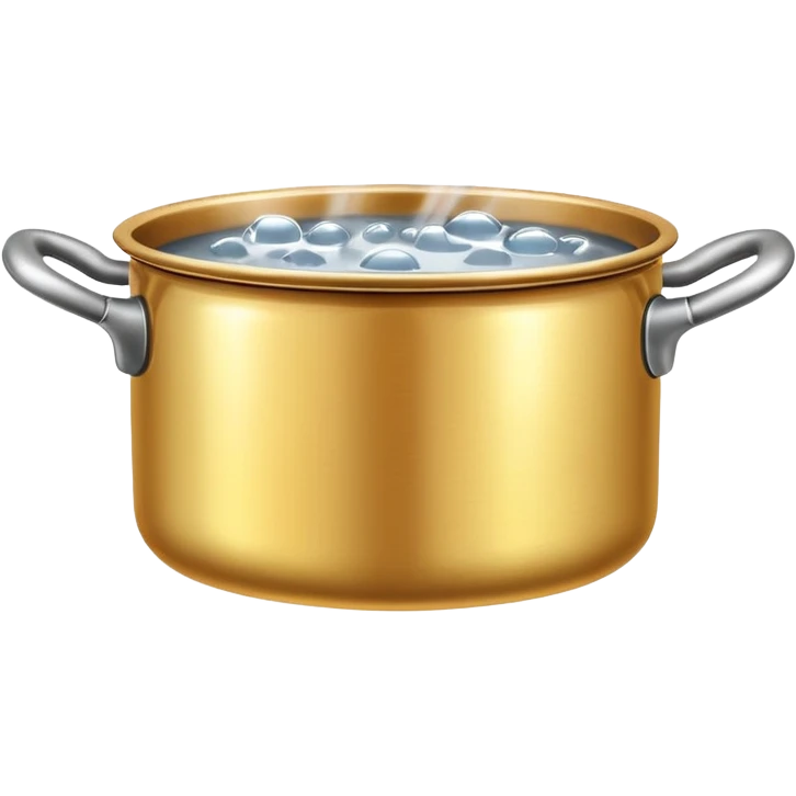 small metal pot filled with boiling water on a stove, visible hot steam and rising bubbles, realistic heat effect, shiny pot surface, bright lighting, clean white background emoji