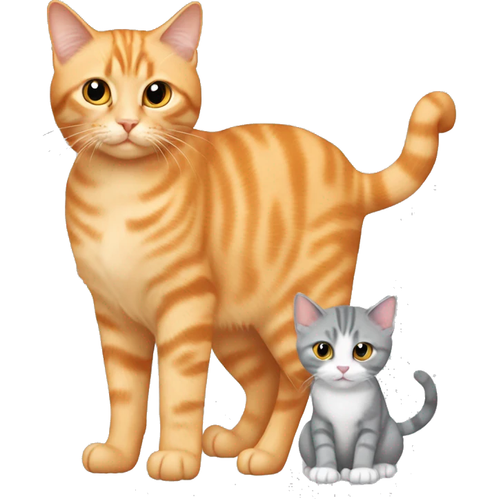 Light orange adult cat with two kitten grey cats emoji