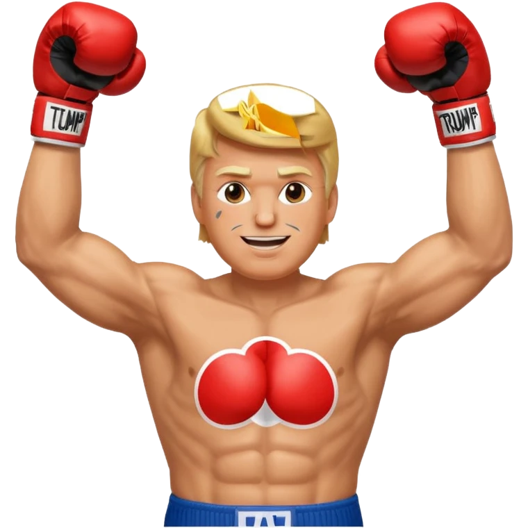 trump as a box fighter with hands up into the air emoji