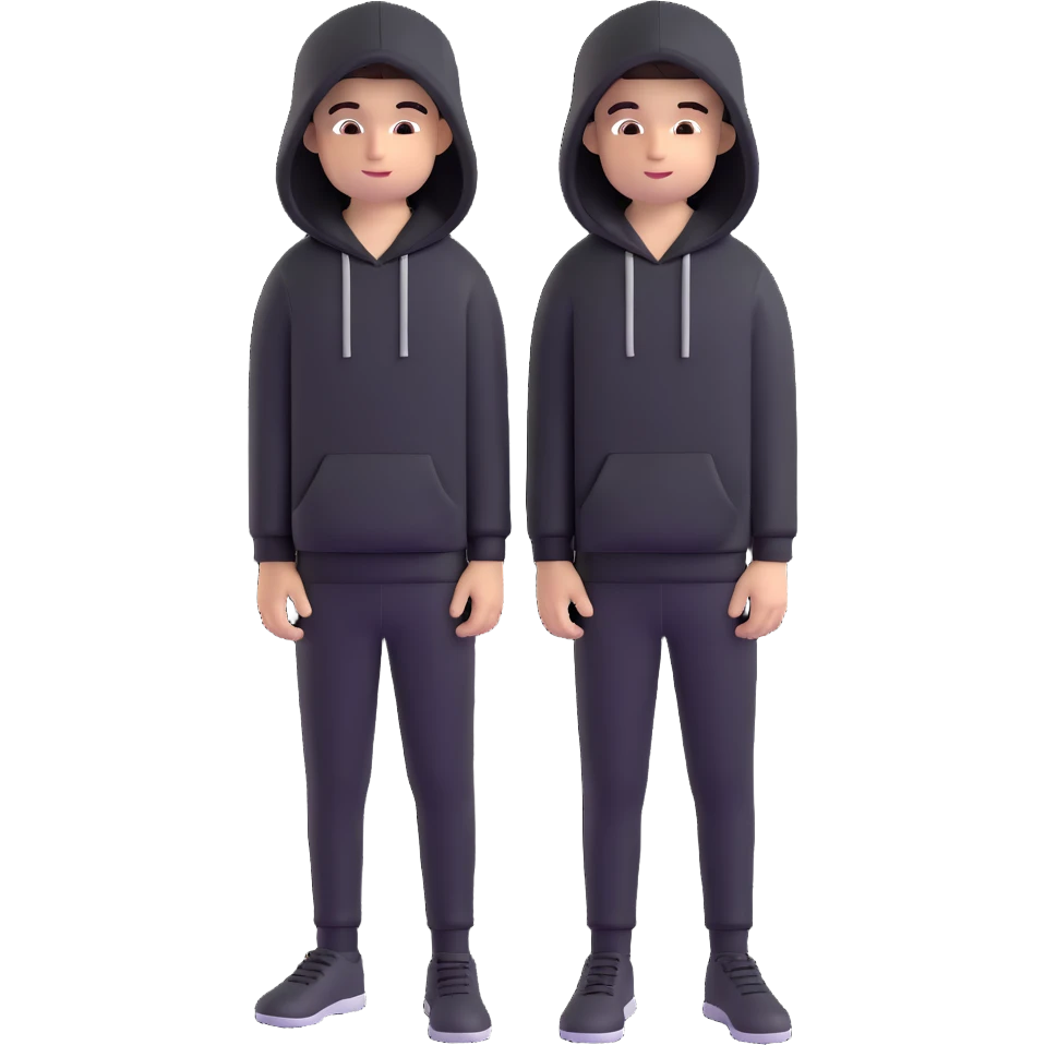 niño con jersei negro, pantalón negro y capucha emoji