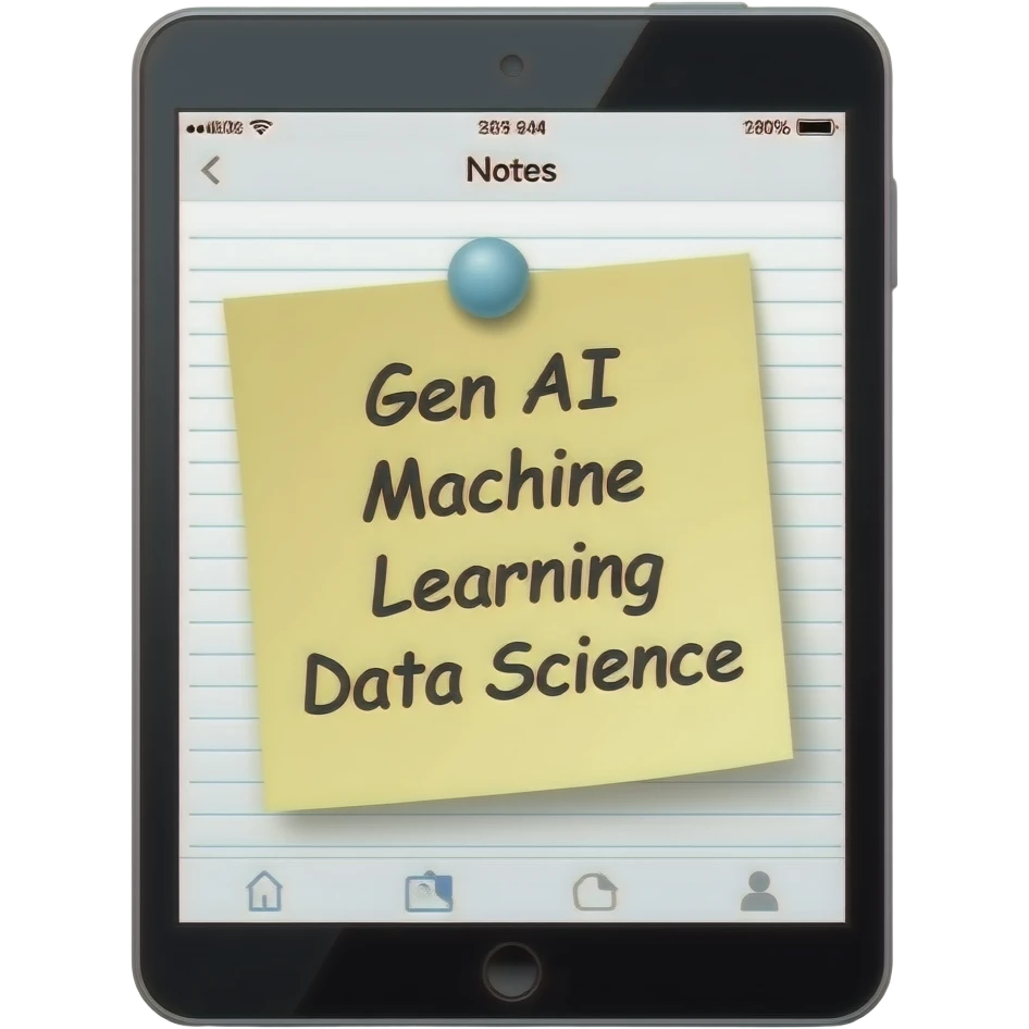i pad with cute notes app open and Gen AI, Machine Learning, Data Science written on it emoji