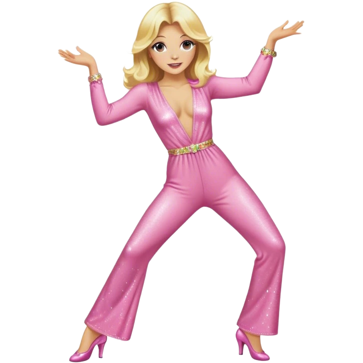 Blonde disco Barbie dancing, 1970's, pink sparkly jumpsuit  emoji