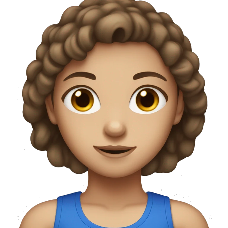 Brown hair blue eyed girl wearing gym clothes emoji