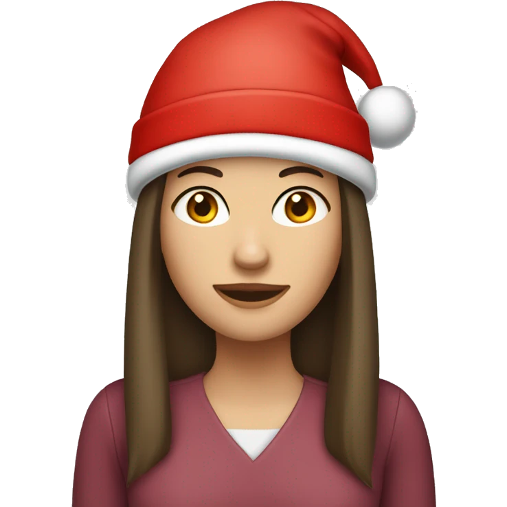 white caucasian woman brunette with medium straight hair and santa hat emoji