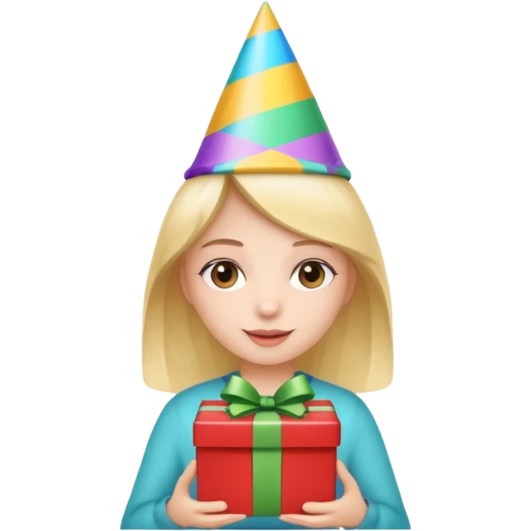 🥳🎀 kafasında tok olan elinde hediye olan bir kız emoji