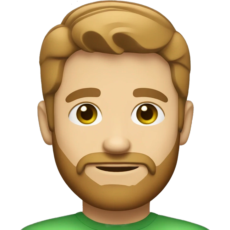 Create a cartoon-like emoji of a man with short, light brown hair, trimmed beard, light skin, and green eyes. Use bold lines and a solid background, keeping the style simple and clean, without exaggerated features. emoji