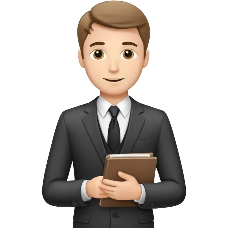 white journalist man suit and tie holding a notepad friendly expression emoji