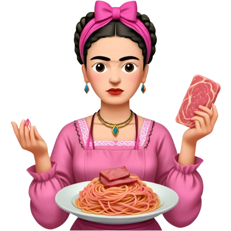 frida khalo holding pink spam meat spaghetti portrait  emoji