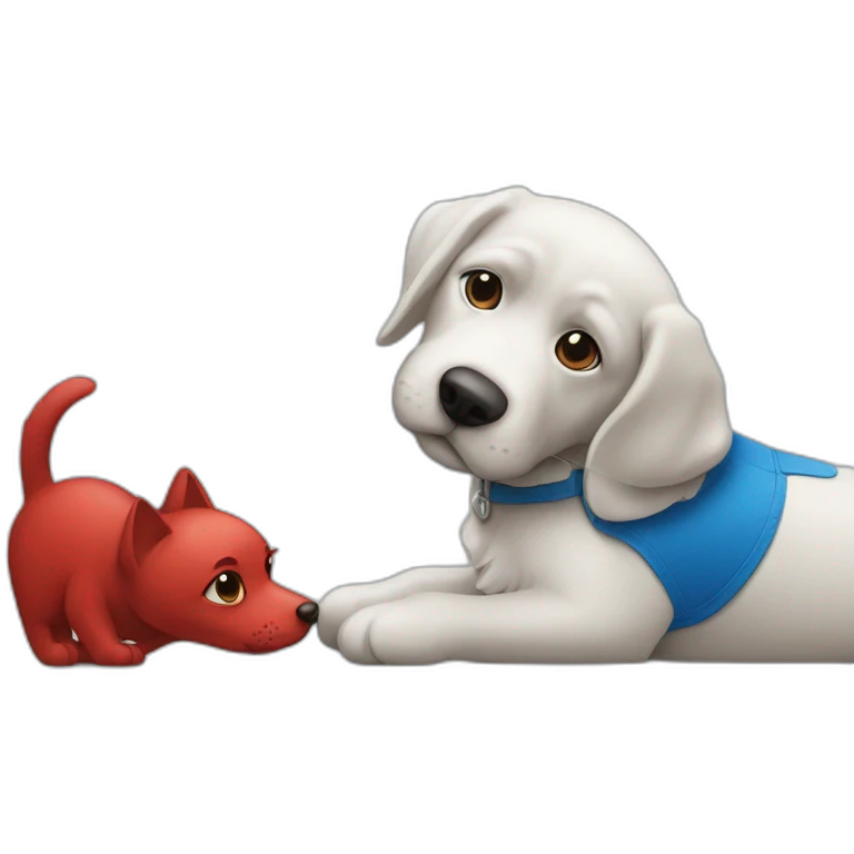 Chat bleu fait un câlin a un chien rouge emoji