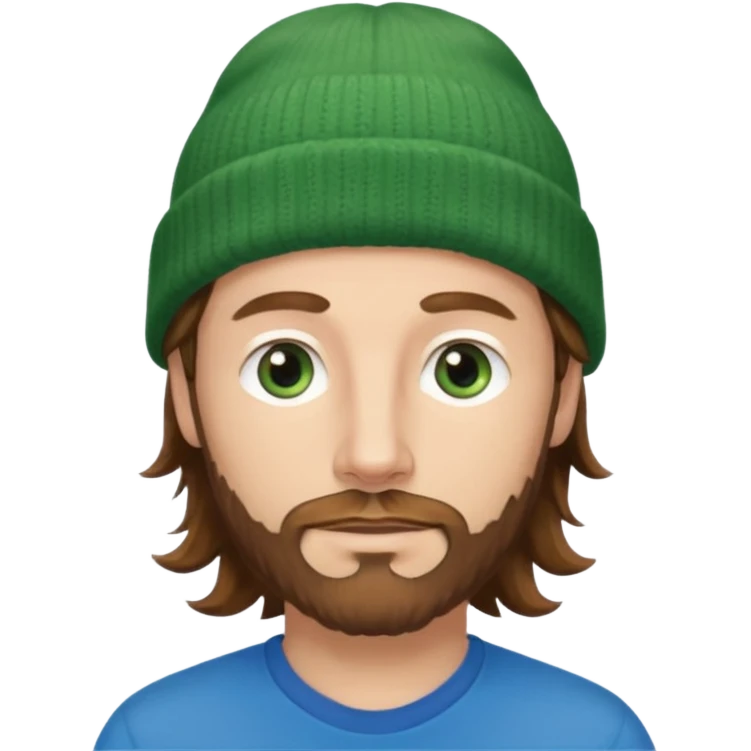 white man
aged 40
Blue eyes, 
mid length brown wavy hair
Green beanie hat
Stubble emoji