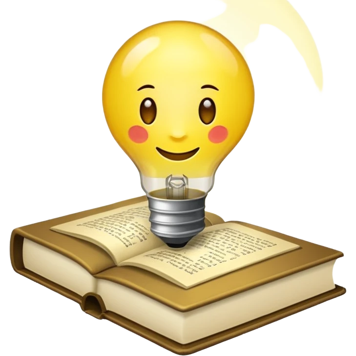 ein buch bzw lernmaterial und obendrüber eine leuchtende glühbirne emoji